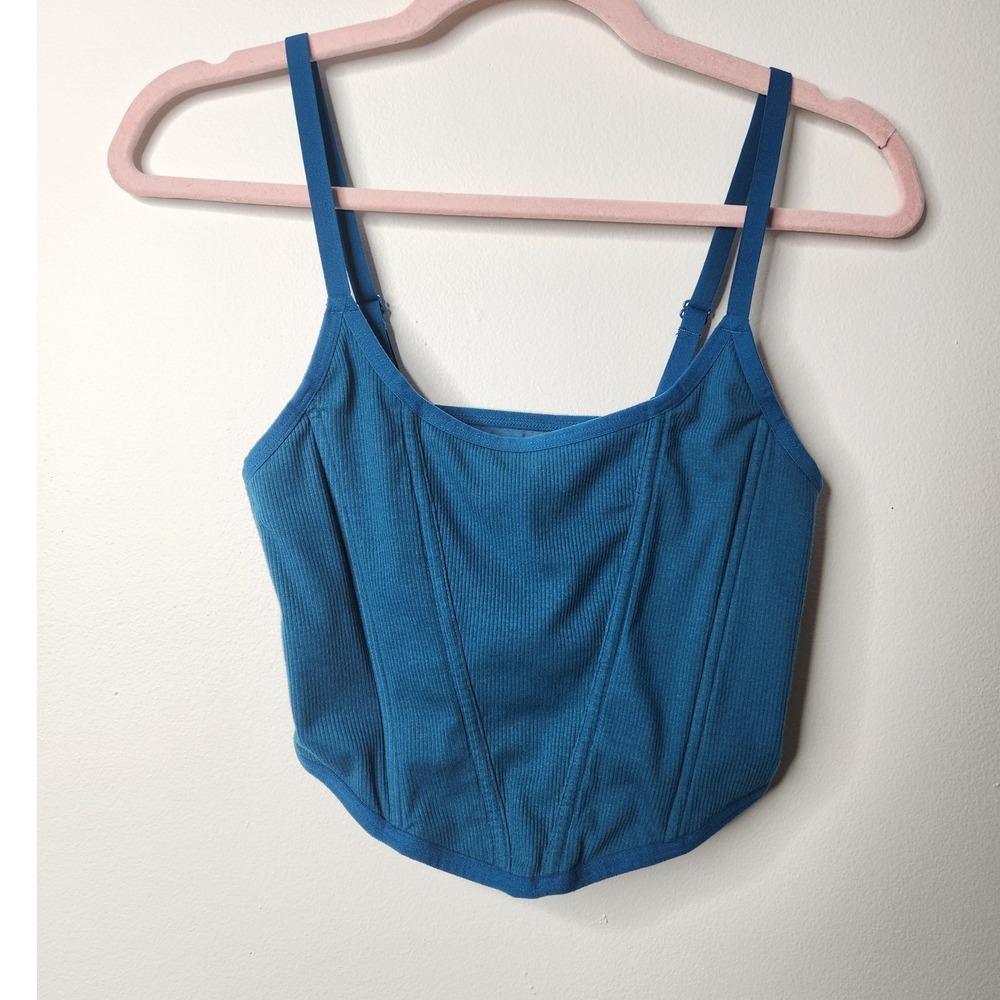Colsie Teal Ribbed Corset Top Tank Style Adjustable‎ Straps Size L